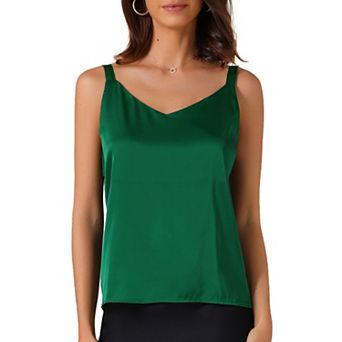 Women's Satin V Neck Spaghetti Strap Summer Fall Tank Tops