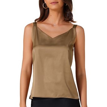 Women's Satin V Neck Spaghetti Strap Summer Fall Tank Tops
