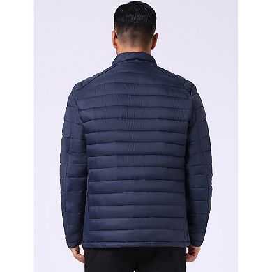 Men's Winter Solid Color Stand Collar Zipper Quilted Puffer Jacket