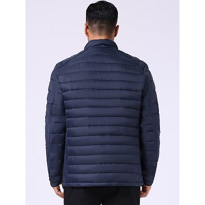 Men's Winter Solid Color Stand Collar Zipper Quilted Puffer Jacket
