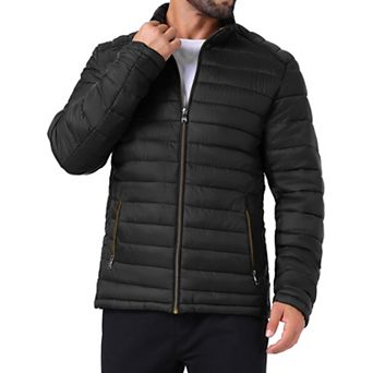 Men's Winter Solid Color Stand Collar Zipper Quilted Puffer Jacket
