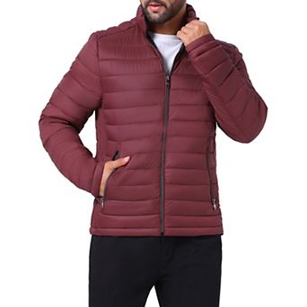 Men's Winter Solid Color Stand Collar Zipper Quilted Puffer Jacket