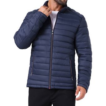 Men's Winter Solid Color Stand Collar Zipper Quilted Puffer Jacket