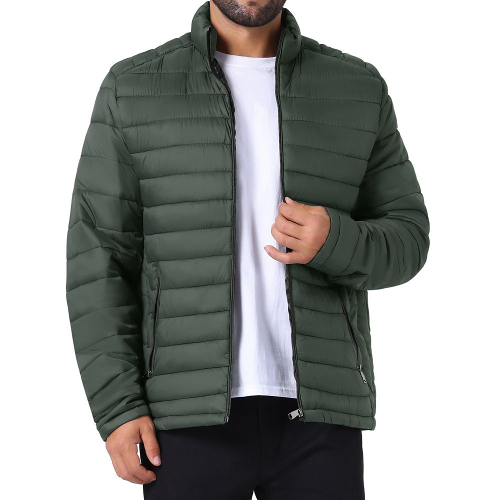 Men's Winter Solid Color Stand Collar Zipper Quilted Puffer Jacket