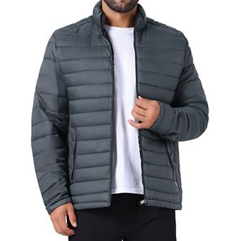 Men's Winter Solid Color Stand Collar Zipper Quilted Puffer Jacket