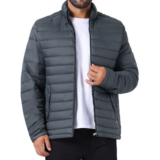 Men's Winter Solid Color Stand Collar Zipper Quilted Puffer Jacket