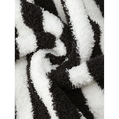 Women's Bath Robe Fleece Fluffy Terry Long Sleeve Belt Full Length Striped Plush Shaggy with Pockets