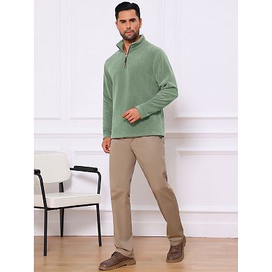 Men's Solid Color Stand Collar Half-Zip Long Sleeve Fleece Pullover Sweatshirt