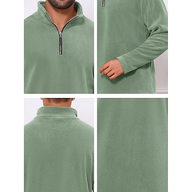 Men's Solid Color Stand Collar Half-Zip Long Sleeve Fleece Pullover Sweatshirt