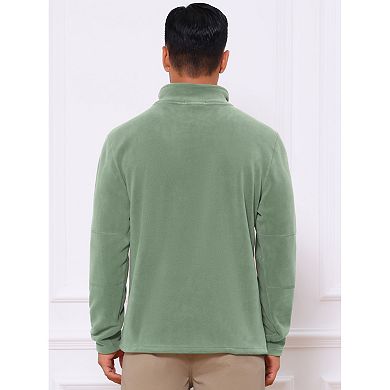 Men's Solid Color Stand Collar Half-Zip Long Sleeve Fleece Pullover Sweatshirt