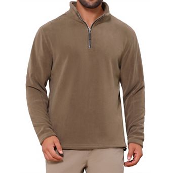 Men's Solid Color Stand Collar Half-Zip Long Sleeve Fleece Pullover Sweatshirt