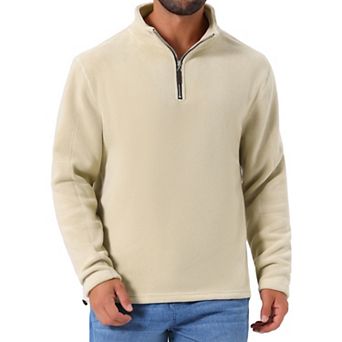 Men's Solid Color Stand Collar Half-Zip Long Sleeve Fleece Pullover Sweatshirt