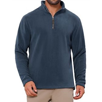 Men's Solid Color Stand Collar Half-Zip Long Sleeve Fleece Pullover Sweatshirt