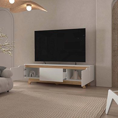 Lyman Entertainment Center with Two Doors, White and Natural Oak
