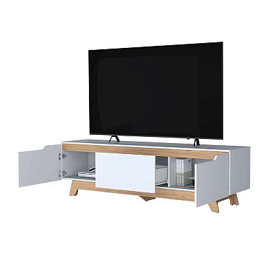 Lyman Entertainment Center with Two Doors, White and Natural Oak