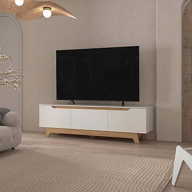Lyman Entertainment Center with Two Doors, White and Natural Oak
