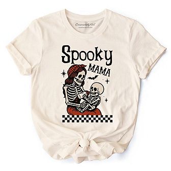 Spooky Mama Skeleton Halloween T-Shirt, Momster Retro Checkered Tee With Boo Vibes