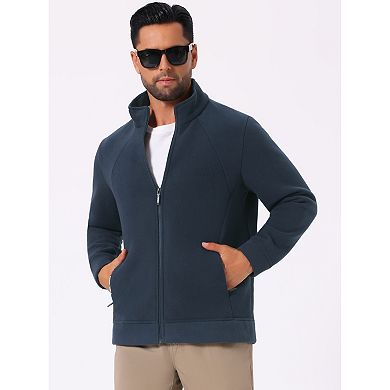Men's Winter Solid Color Stand Collar Zipper Soft Fleece Jacket