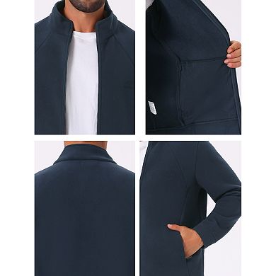 Men's Winter Solid Color Stand Collar Zipper Soft Fleece Jacket