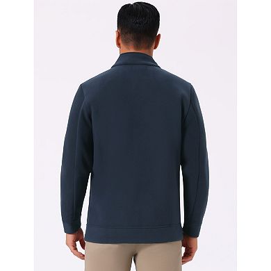 Men's Winter Solid Color Stand Collar Zipper Soft Fleece Jacket