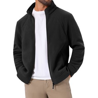 Men's Winter Solid Color Stand Collar Zipper Soft Fleece Jacket