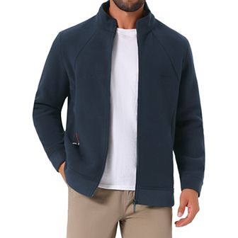 Men's Winter Solid Color Stand Collar Zipper Soft Fleece Jacket