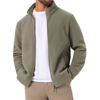 Men's Winter Solid Color Stand Collar Zipper Soft Fleece Jacket
