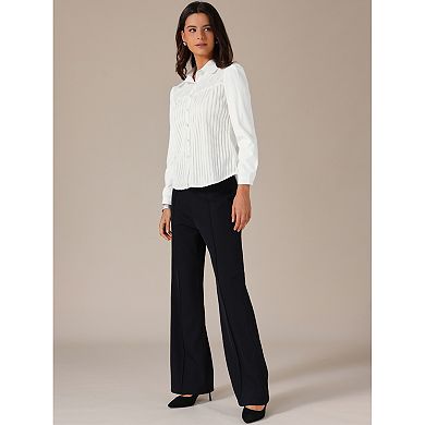 Women's Work Shirt Striped Lace Panel Button Down Long Sleeve Office Blouse