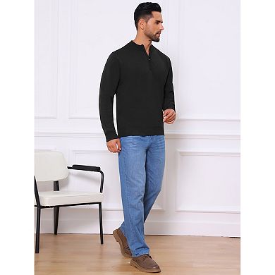 Men's Mock Neck Pullover Sweater Solid Color Quarter Zip Knitted Polo Sweater