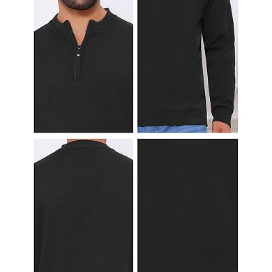 Men's Mock Neck Pullover Sweater Solid Color Quarter Zip Knitted Polo Sweater