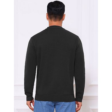 Men's Mock Neck Pullover Sweater Solid Color Quarter Zip Knitted Polo Sweater