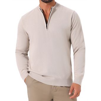 Men's Mock Neck Pullover Sweater Solid Color Quarter Zip Knitted Polo Sweater