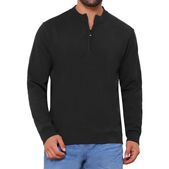 Men's Mock Neck Pullover Sweater Solid Color Quarter Zip Knitted Polo Sweater