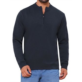 Men's Mock Neck Pullover Sweater Solid Color Quarter Zip Knitted Polo Sweater