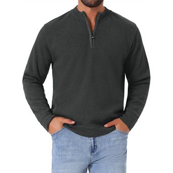 Men's Mock Neck Pullover Sweater Solid Color Quarter Zip Knitted Polo Sweater