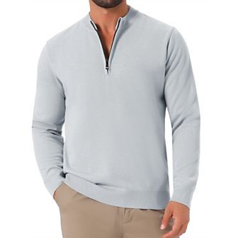 Men's Mock Neck Pullover Sweater Solid Color Quarter Zip Knitted Polo Sweater