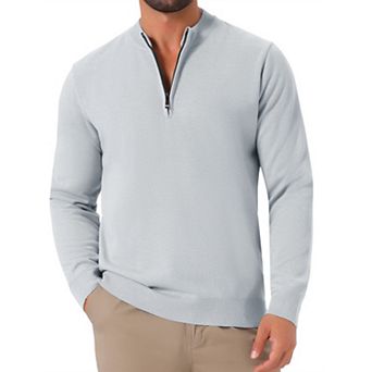 Men's Mock Neck Pullover Sweater Solid Color Quarter Zip Knitted Polo Sweater