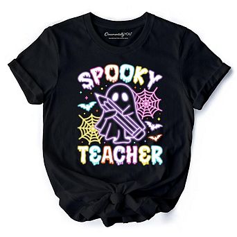 Spooky Teacher Neon Ghost T-Shirt, Retro Halloween Tee for Educators