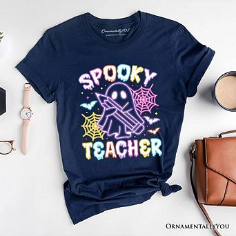 Spooky Teacher Neon Ghost T-Shirt, Retro Halloween Tee for Educators
