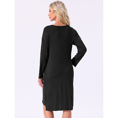 Women's Nightgown Long Sleeve Slit High Low Hem Rayon Built in Bra with  Pockets Sleepdress Nightwear