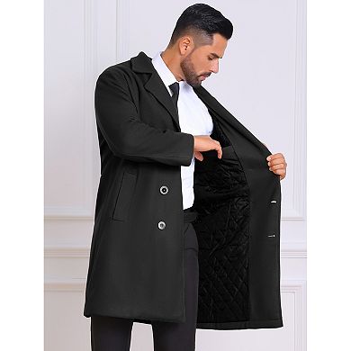 Men's Winter Overcoat Double Breasted Quilted Lined Solid Color Long Coat