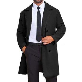 Men's Winter Overcoat Double Breasted Quilted Lined Solid Color Long Coat