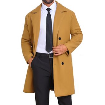 Men's Winter Overcoat Double Breasted Quilted Lined Solid Color Long Coat