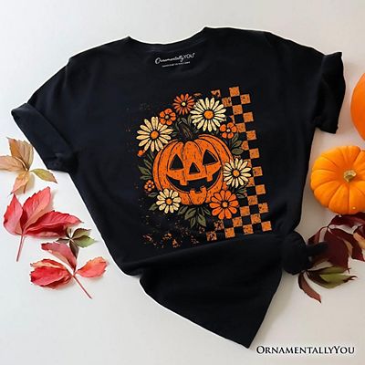 KIDDAD Women's Floral Pumpkin T-Shirt – Halloween & Fall Graphic Tee, Casual Short Sleeve Top In Dark Gray