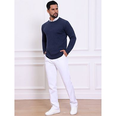 Men's Slim Fit Crew Neck Long Sleeve Soft Twist Textured Cable Knit Pullover Sweater