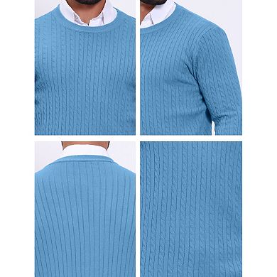 Men's Slim Fit Crew Neck Long Sleeve Soft Twist Textured Cable Knit Pullover Sweater
