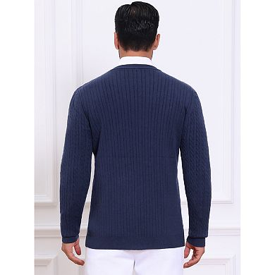 Men's Slim Fit Crew Neck Long Sleeve Soft Twist Textured Cable Knit Pullover Sweater