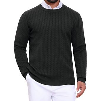 Men's Slim Fit Crew Neck Long Sleeve Soft Twist Textured Cable Knit Pullover Sweater