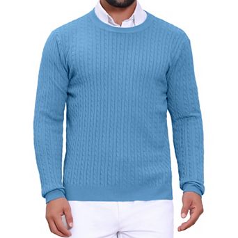 Men's Slim Fit Crew Neck Long Sleeve Soft Twist Textured Cable Knit Pullover Sweater