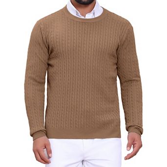 Men's Slim Fit Crew Neck Long Sleeve Soft Twist Textured Cable Knit Pullover Sweater